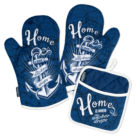 Nautic Home Navy Oven Mitts And Potholder Set