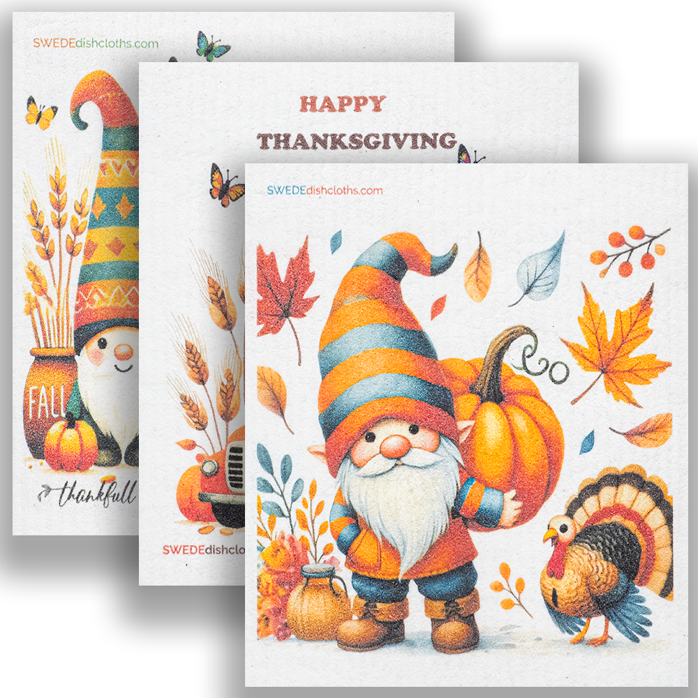 Eco-Friendly Swedish Dishcloths - Mixed Thanksgiving Gnomes set of 3 - Concordia Style Boutique