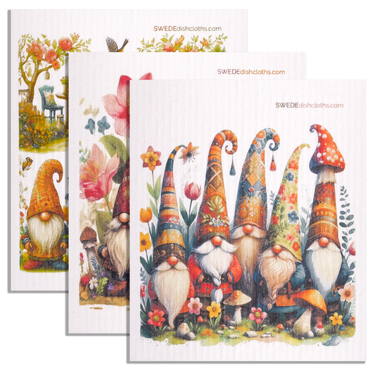 Eco-Friendly Swedish Dishcloths - Mixed Gnomes Set of 3 (Paper Towel Replacements, One of Each Design) - Concordia Style Boutique
