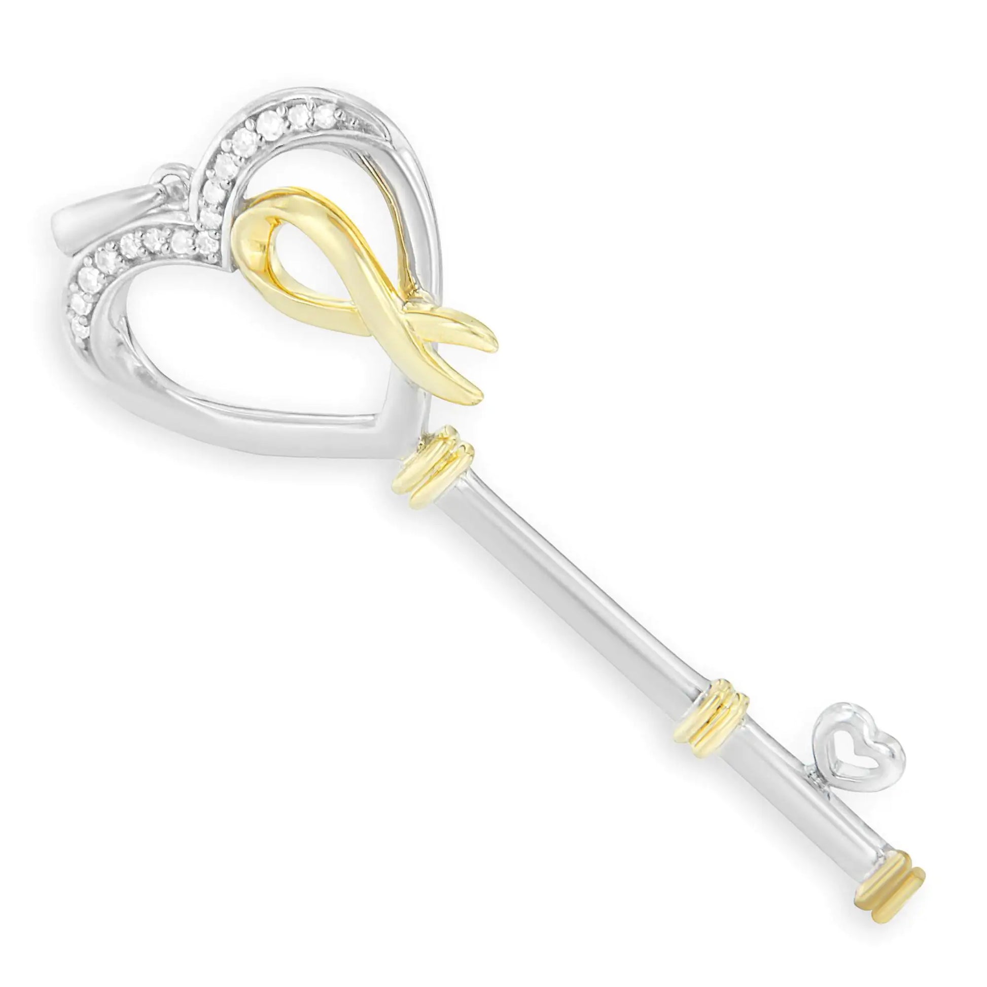 10k Two-Tone Gold-Plated Sterling Silver 1/10 ct TDW Round Cut Diamond Key to My Heart Pendant Necklace (H-I, I1-I2) - Concordia Style Boutique