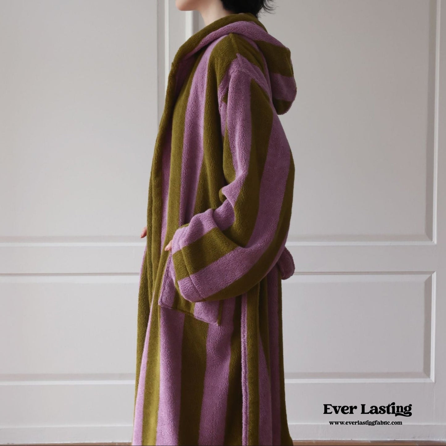 Modern Striped Cotton Bathrobe Set / Pink