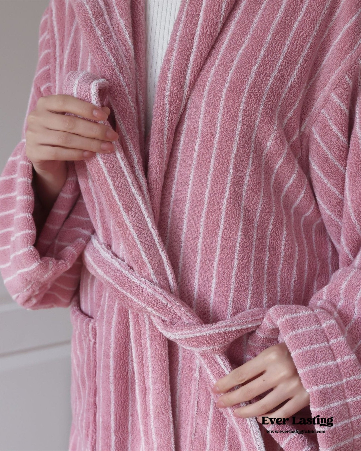 Modern Striped Cotton Bathrobe Set / Pink
