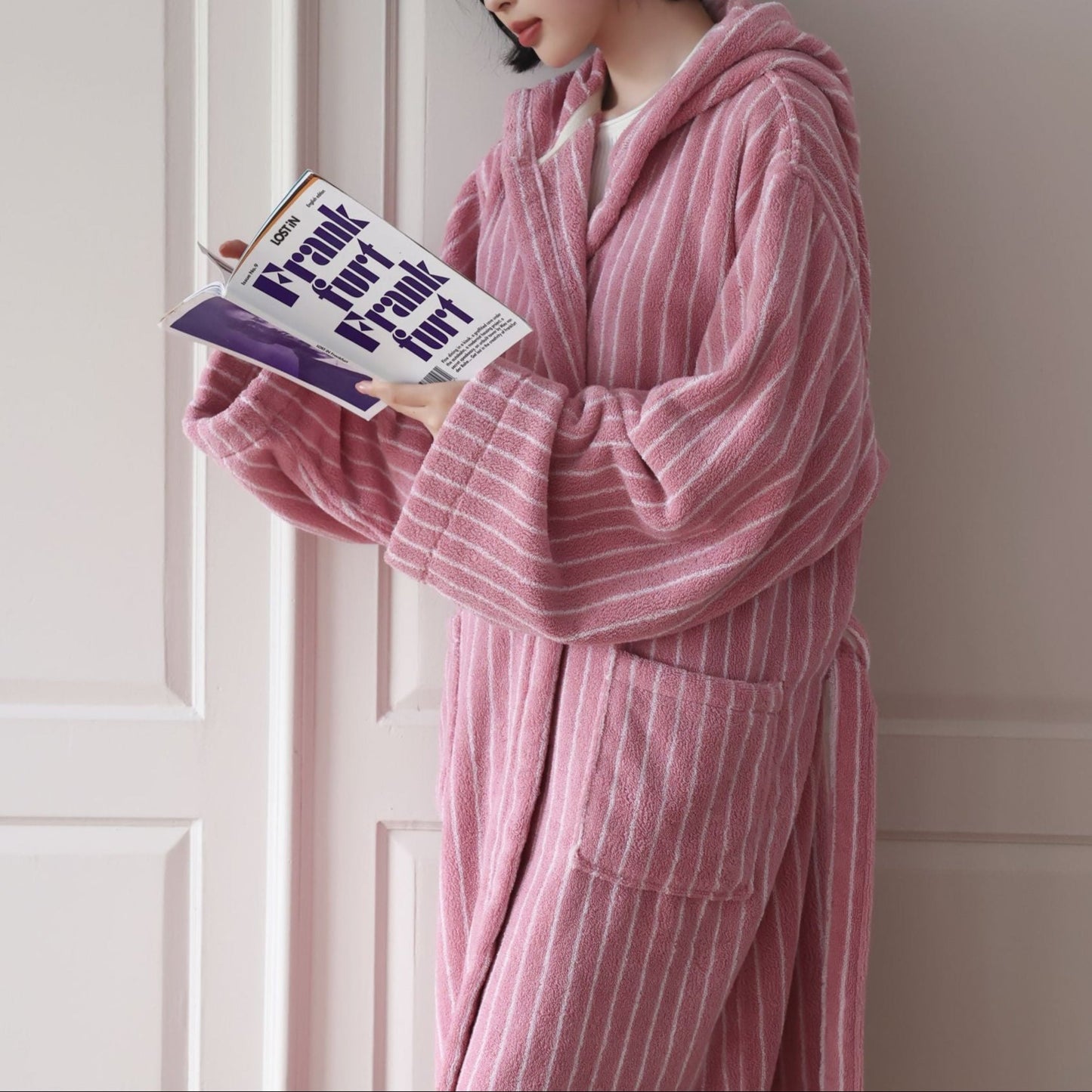 Modern Striped Cotton Bathrobe Set / Purple