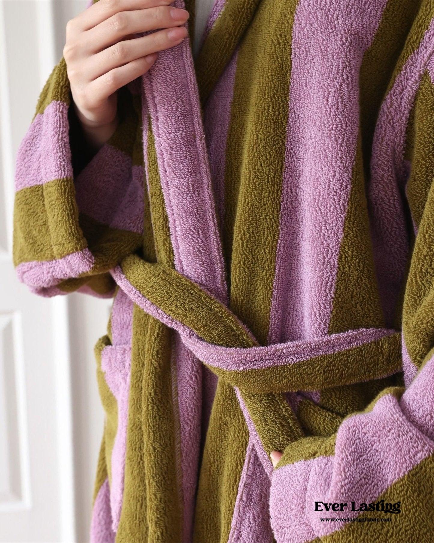 Modern Striped Cotton Bathrobe Set / Purple