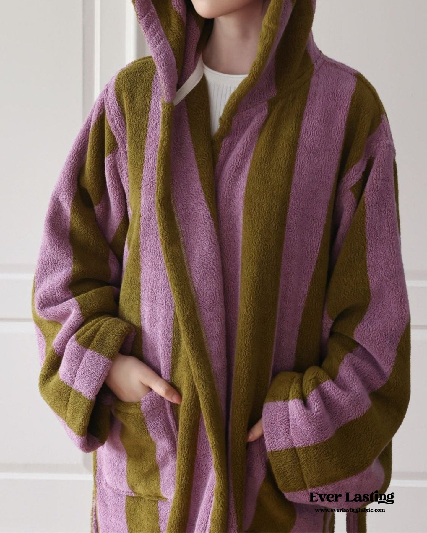 Modern Striped Cotton Bathrobe Set / Purple