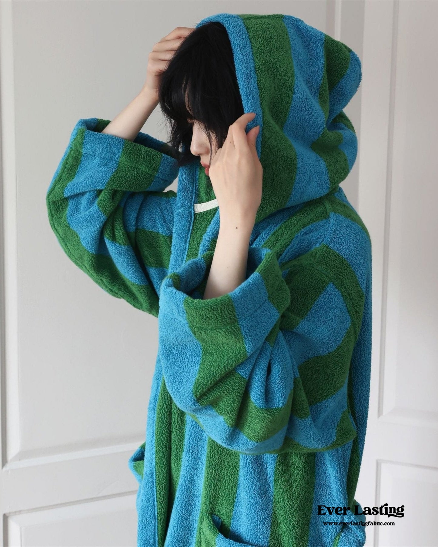 Modern Striped Cotton Bathrobe Set / Purple