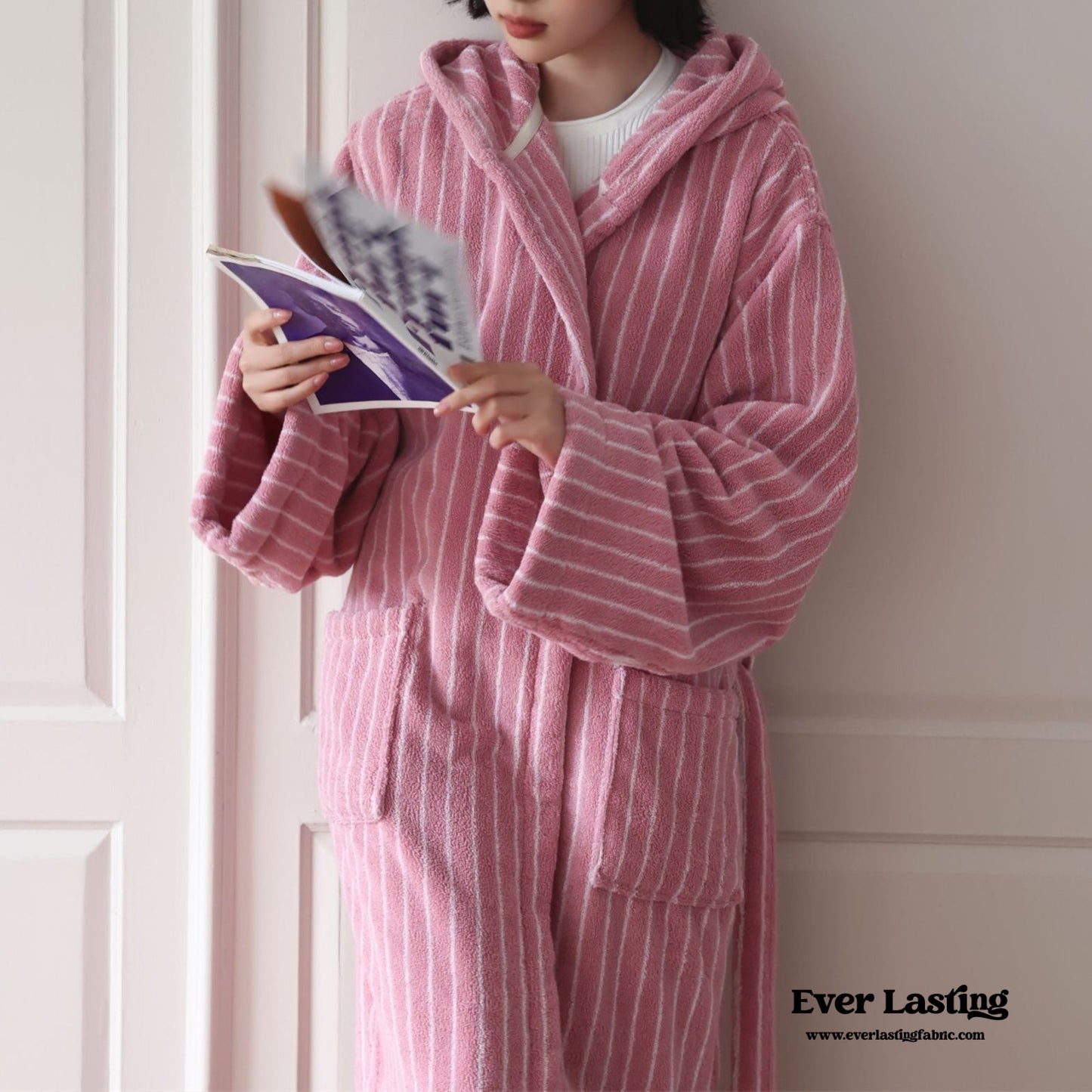 Modern Striped Cotton Bathrobe Set / Purple