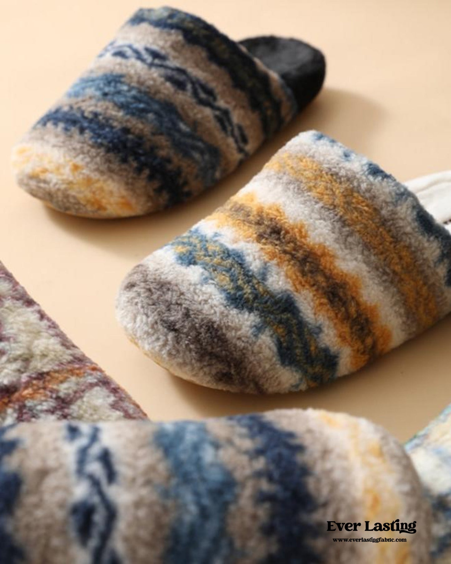 Modern Warm House Slippers / Blue Striped
