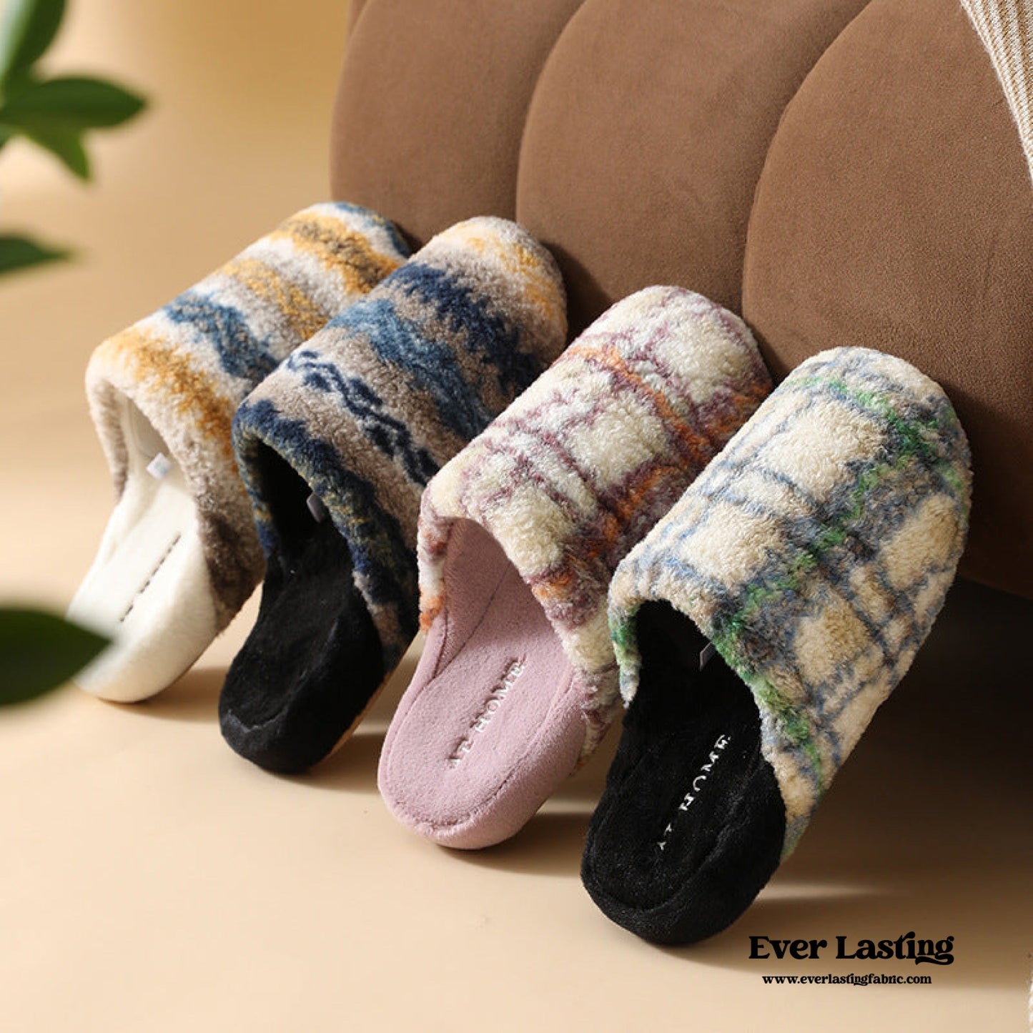 Modern Warm House Slippers / Yellow Striped