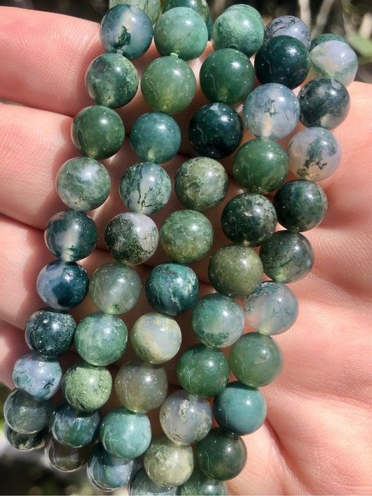 Moss Agate 8mm Bead Bracelet – Grounding & Growth