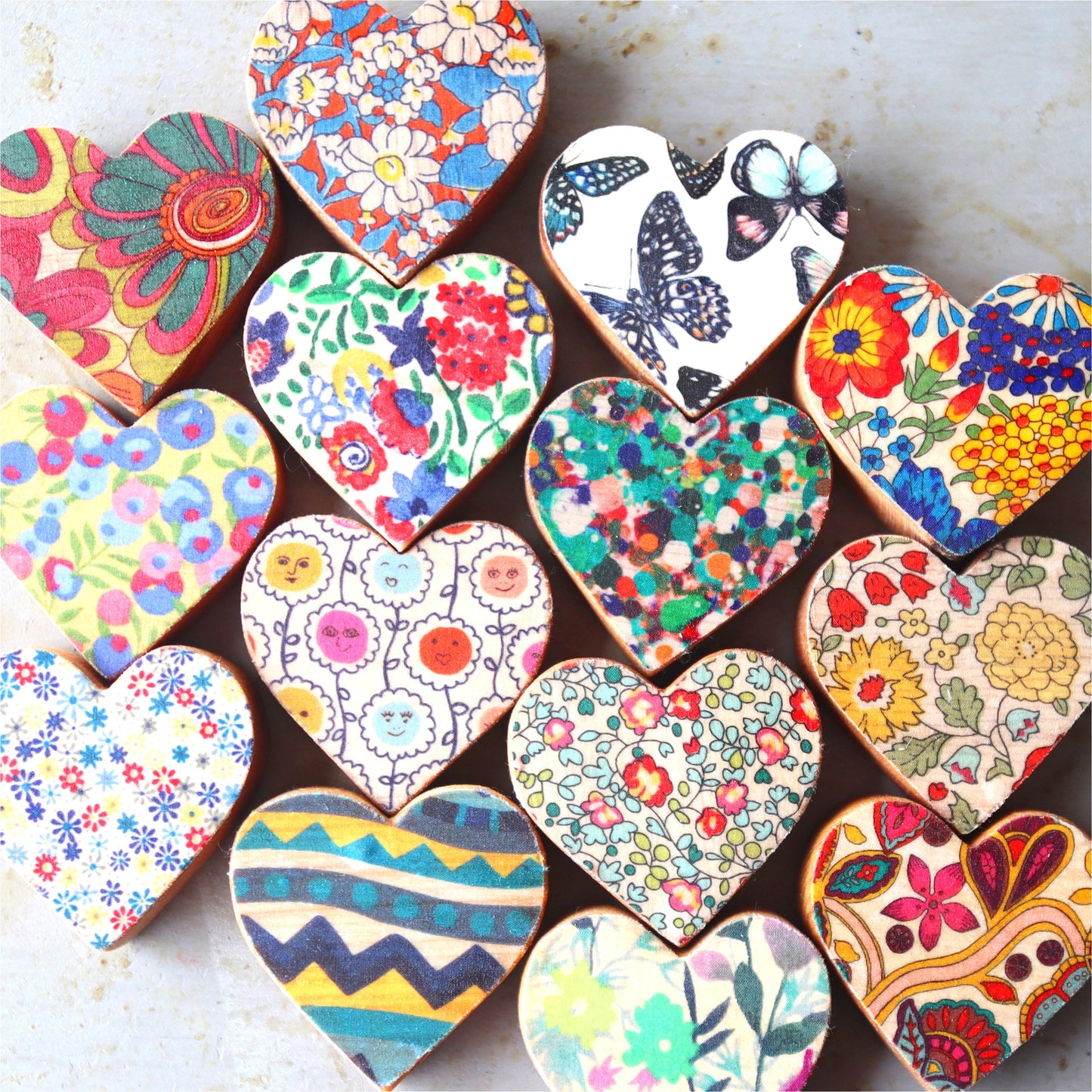 Fabric-Faced Wooden Hearts