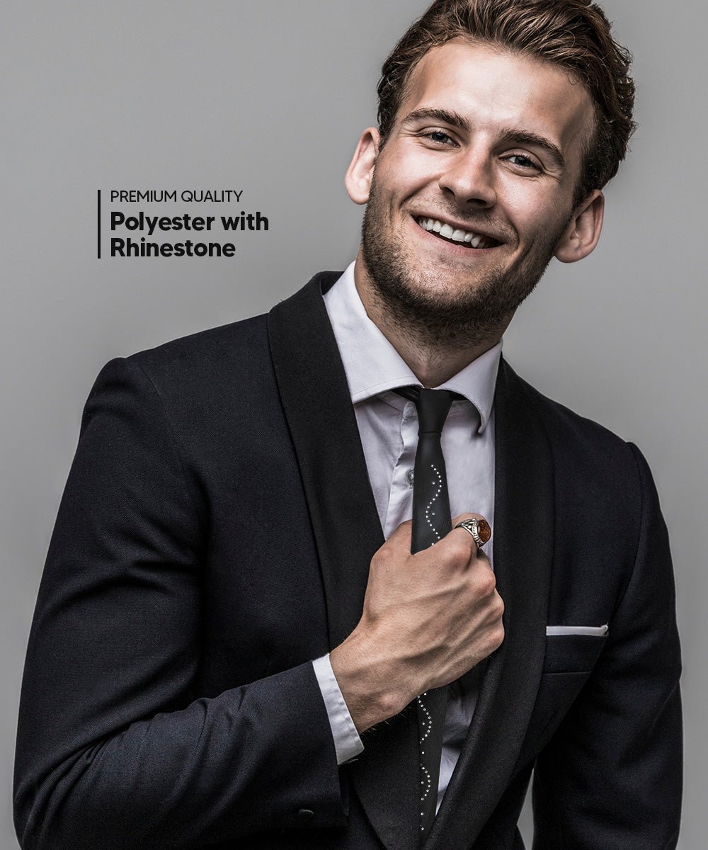 Vittorio Farina Men's Satin Skinny Necktie with Rhinestones - Concordia Style Boutique