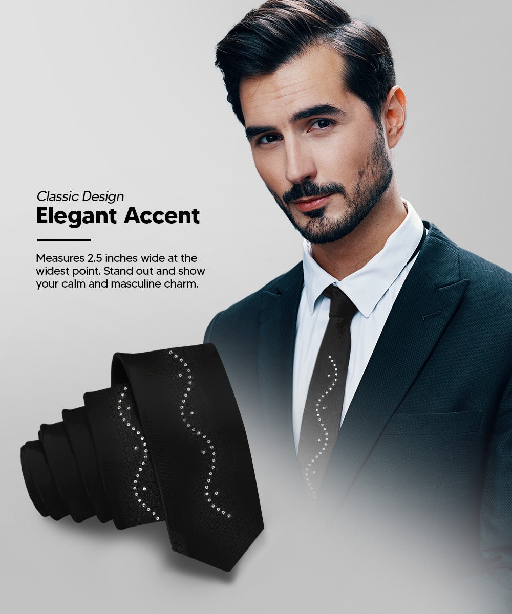 Vittorio Farina Men's Satin Skinny Necktie with Rhinestones - Concordia Style Boutique