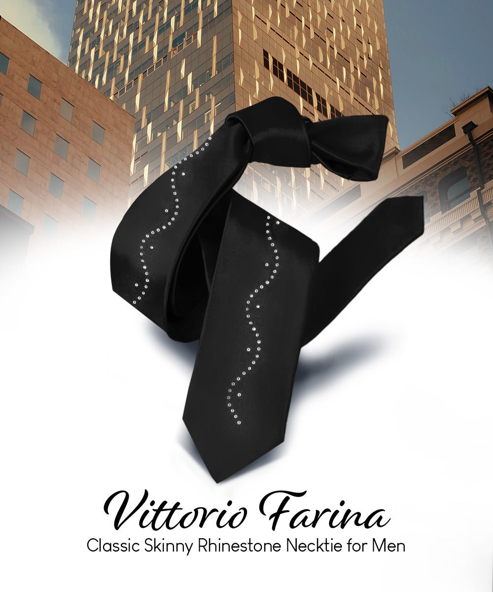 Vittorio Farina Men's Satin Skinny Necktie with Rhinestones - Concordia Style Boutique