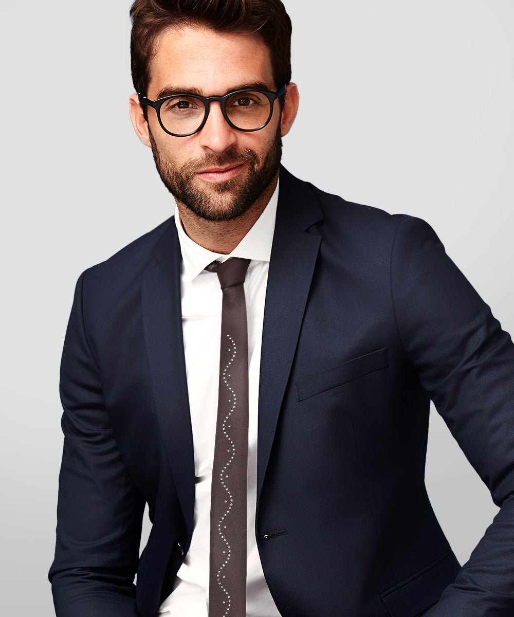 Vittorio Farina Men's Satin Skinny Necktie with Rhinestones - Concordia Style Boutique