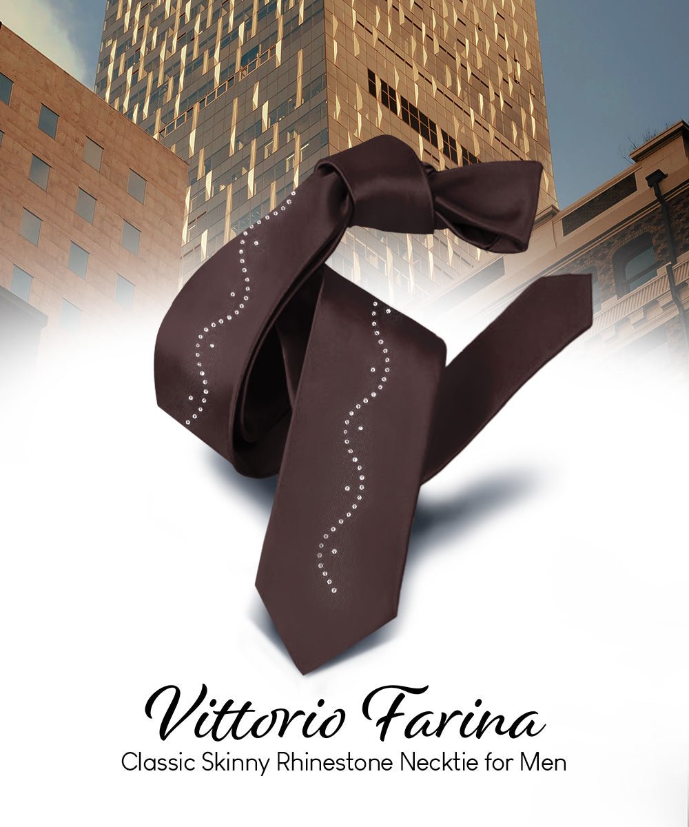 Vittorio Farina Men's Satin Skinny Necktie with Rhinestones - Concordia Style Boutique