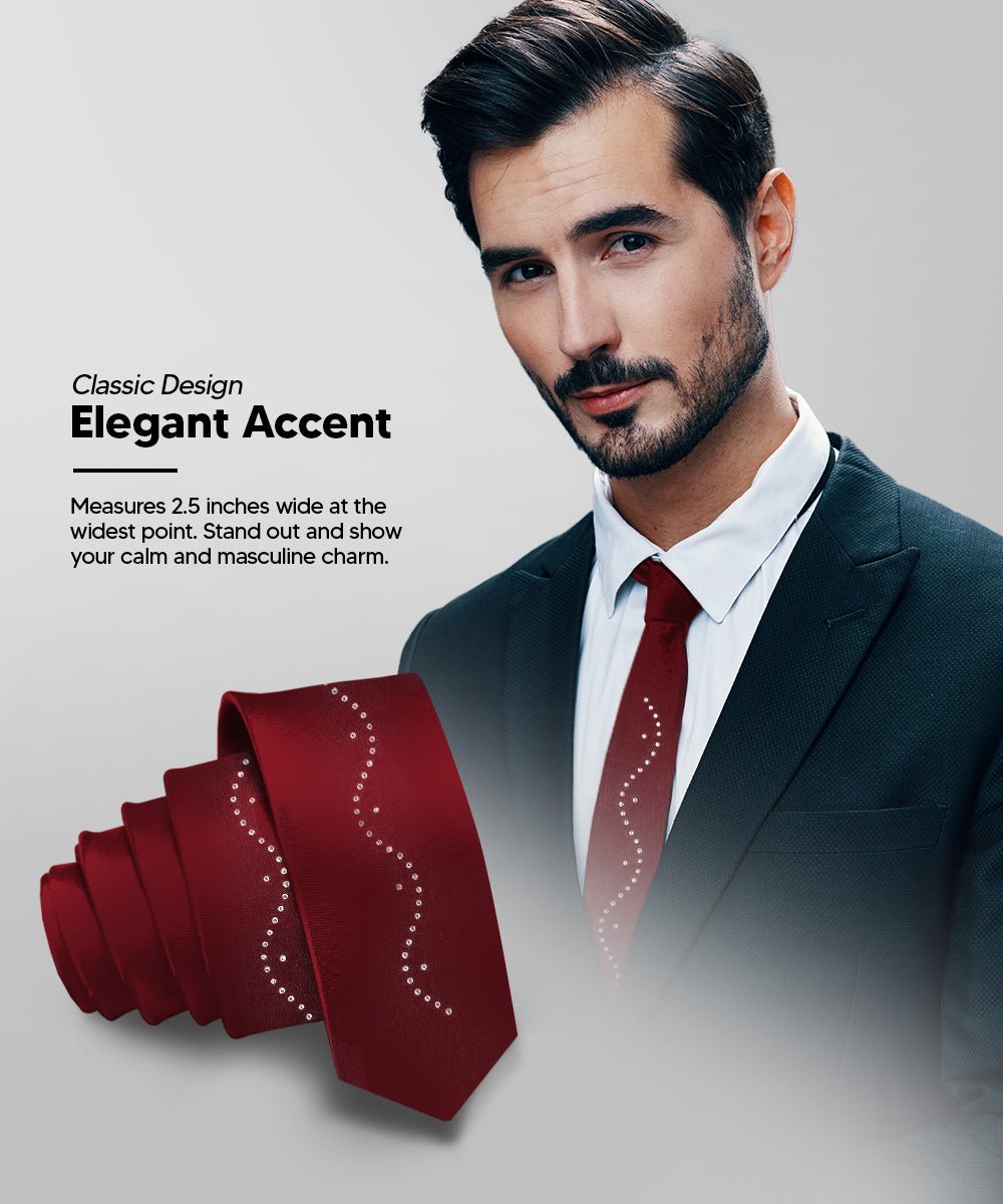 Vittorio Farina Men's Satin Skinny Necktie with Rhinestones - Concordia Style Boutique