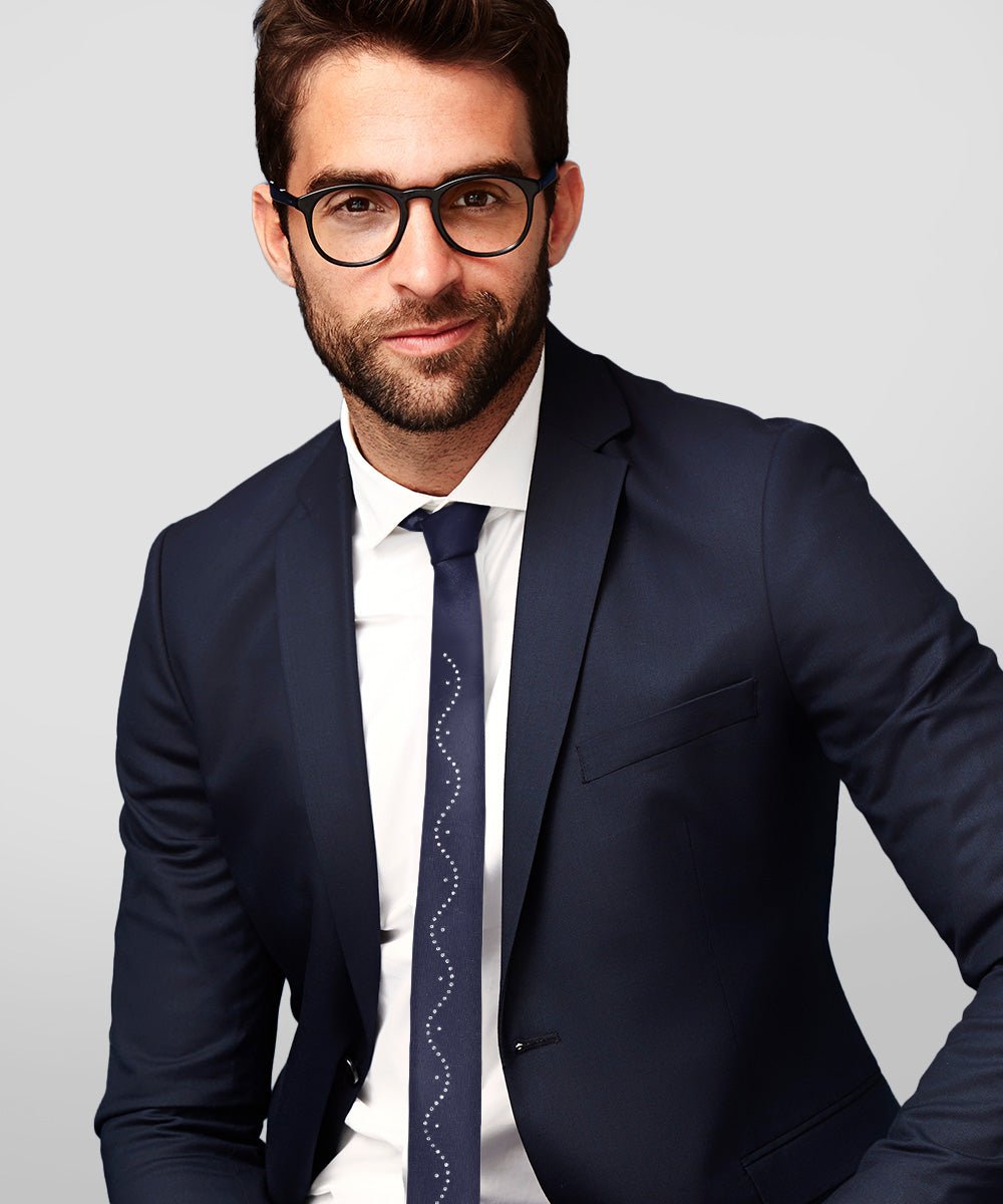 Vittorio Farina Men's Satin Skinny Necktie with Rhinestones - Concordia Style Boutique