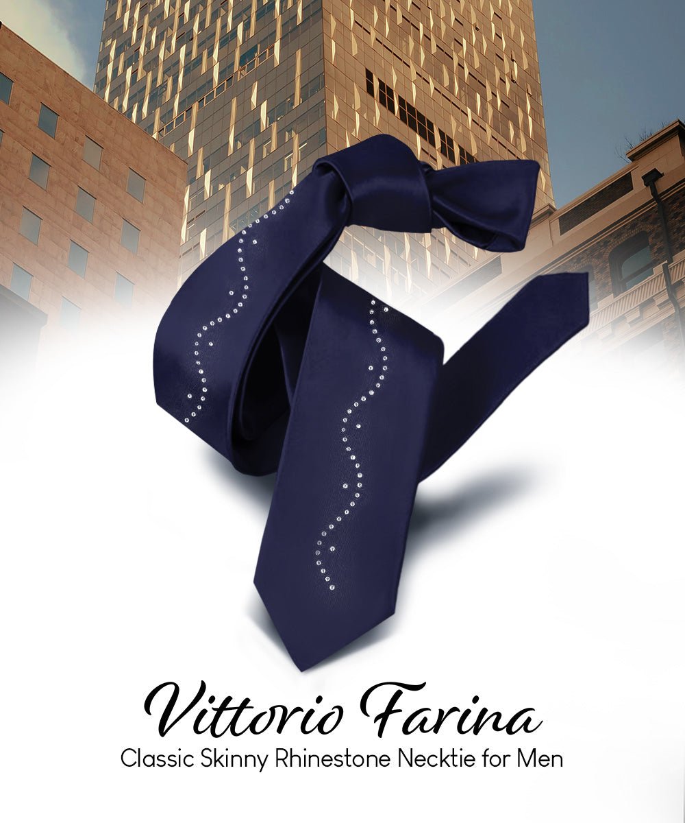 Vittorio Farina Men's Satin Skinny Necktie with Rhinestones - Concordia Style Boutique