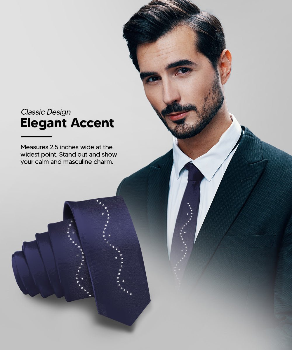 Vittorio Farina Men's Satin Skinny Necktie with Rhinestones - Concordia Style Boutique