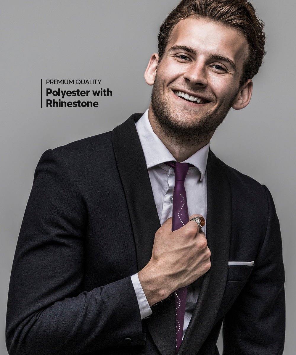 Vittorio Farina Men's Satin Skinny Necktie with Rhinestones - Concordia Style Boutique