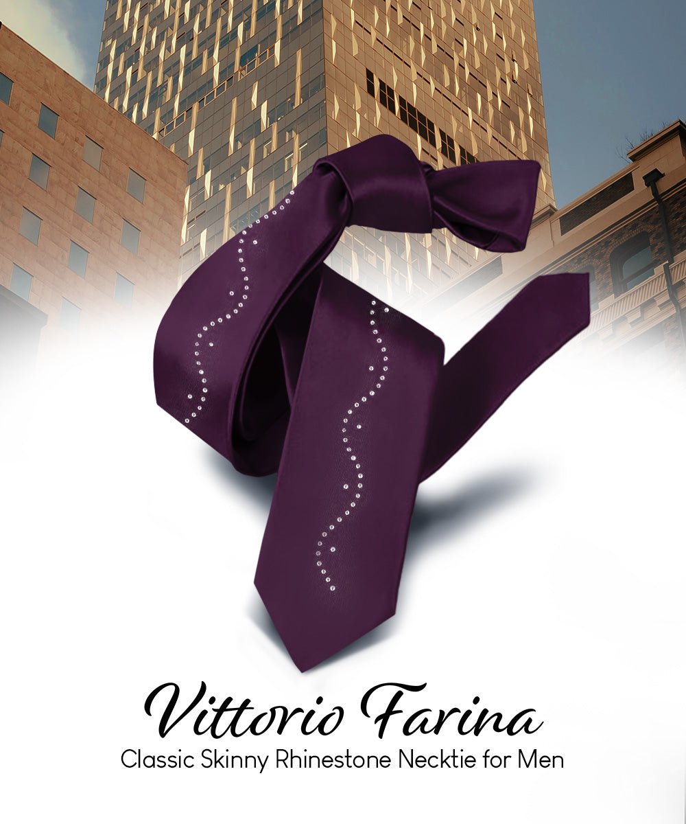 Vittorio Farina Men's Satin Skinny Necktie with Rhinestones - Concordia Style Boutique