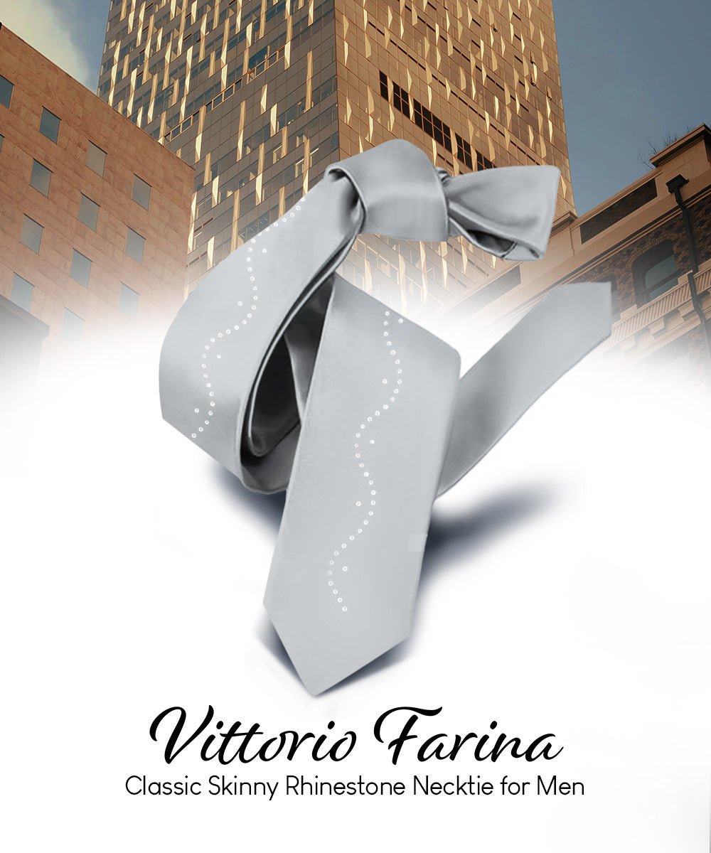 Vittorio Farina Men's Satin Skinny Necktie with Rhinestones - Concordia Style Boutique