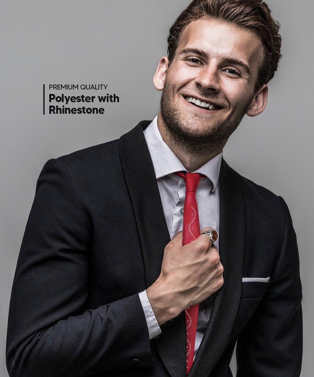 Vittorio Farina Men's Satin Skinny Necktie with Rhinestones - Concordia Style Boutique