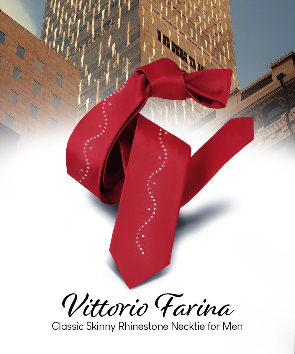 Vittorio Farina Men's Satin Skinny Necktie with Rhinestones - Concordia Style Boutique