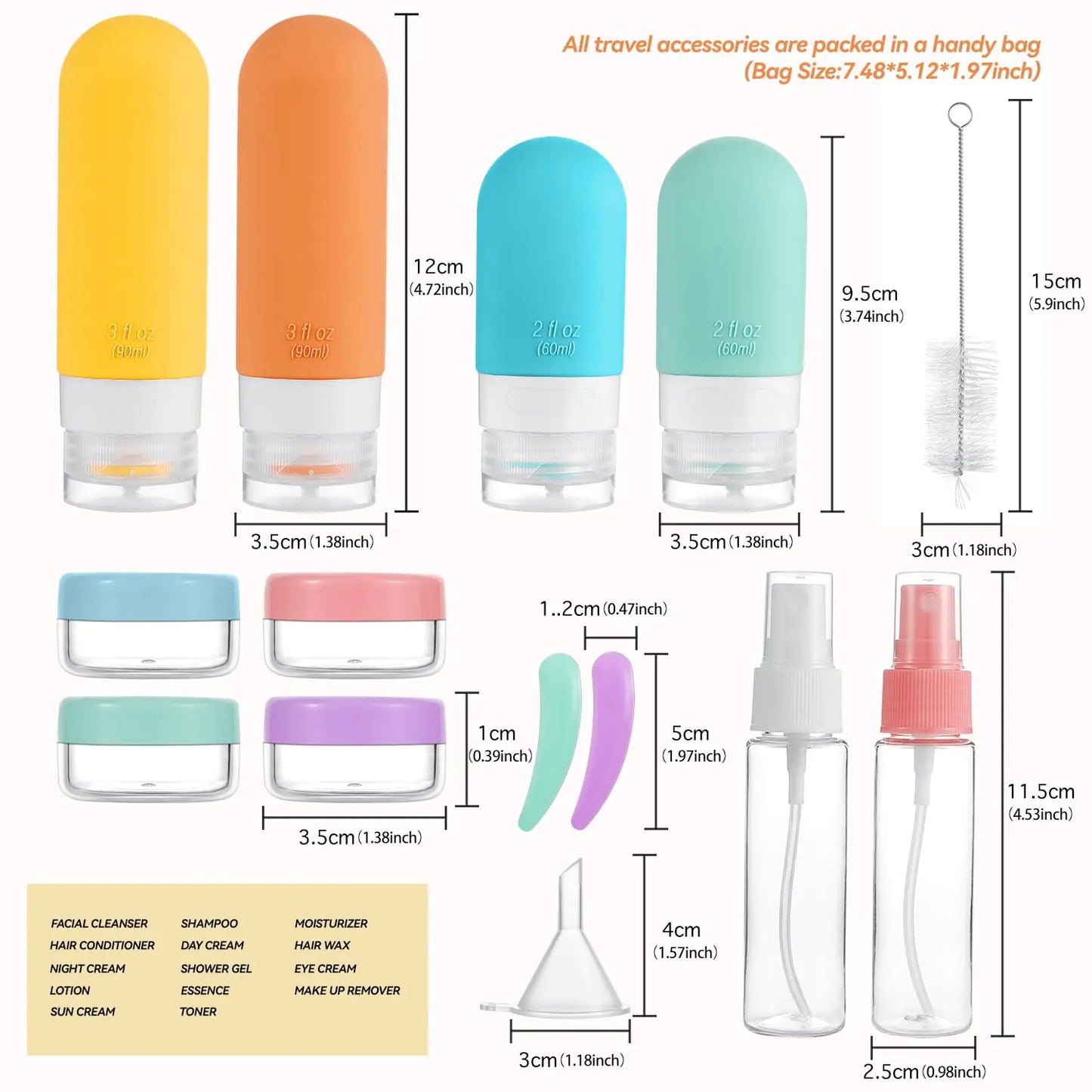 TSA-Approved Reusable Silicone Travel Bottles Set – 16 pcs / White Pack – Optional Logo