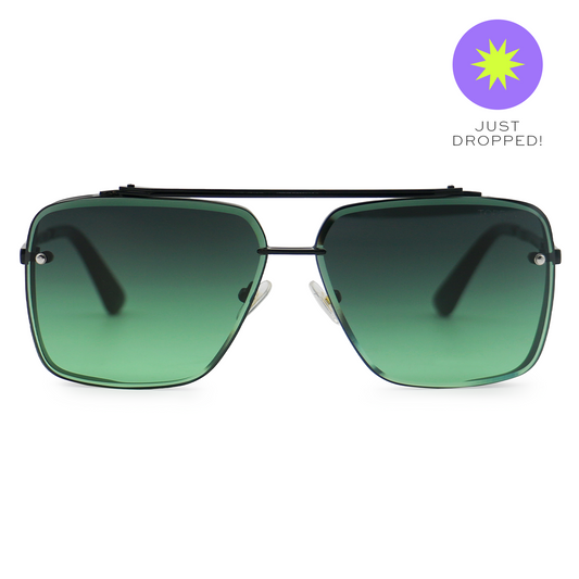 Bella - Dark Green Oversized Squared Aviators - Concordia Style Boutique