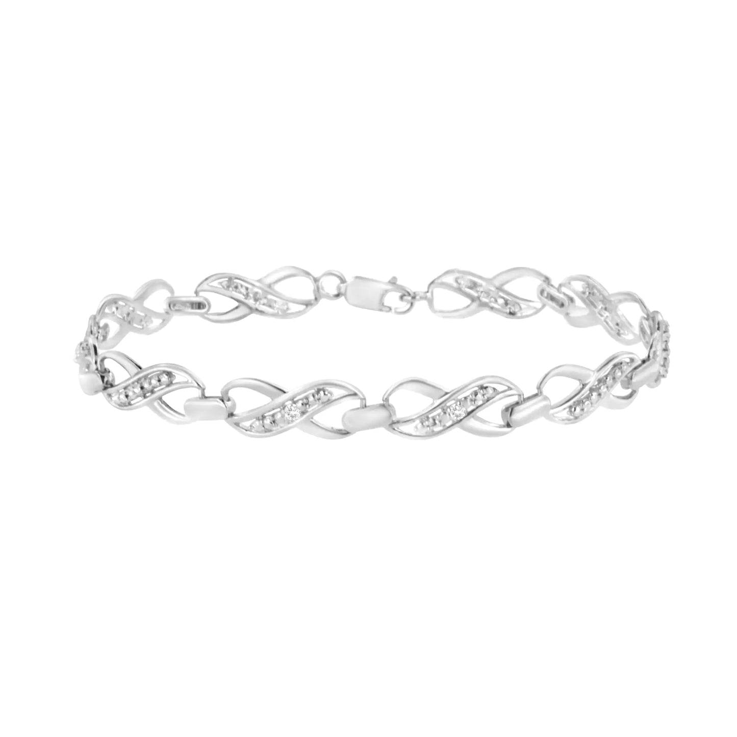.925 Sterling Silver Prong Set Diamond Accent Ribbon and Infinity Link Bracelet (I-J Color, I3 Clarity) - 7.25"