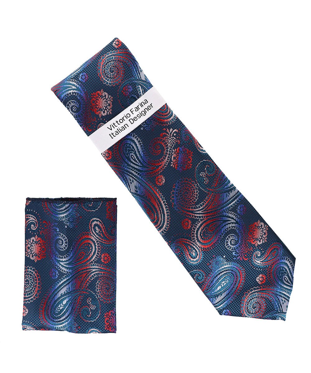 Vittorio Farina Men's Paisley Design Necktie & Pocket Square