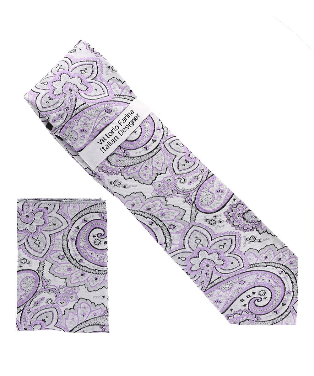 Vittorio Farina Men's Paisley Design Necktie & Pocket Square