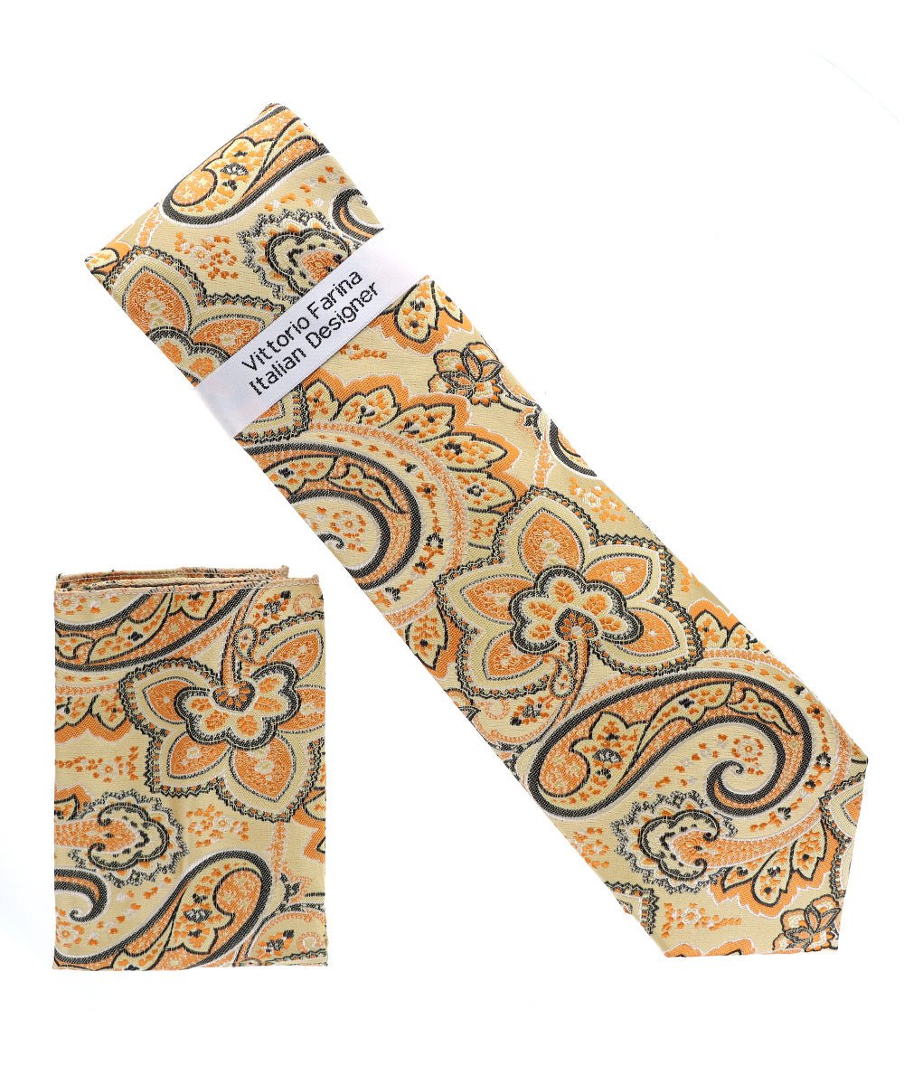 Vittorio Farina Men's Paisley Design Necktie & Pocket Square