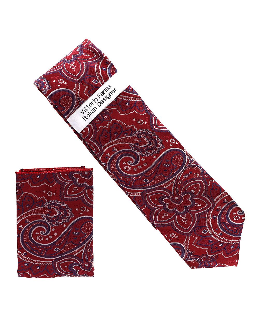 Vittorio Farina Men's Paisley Design Necktie & Pocket Square