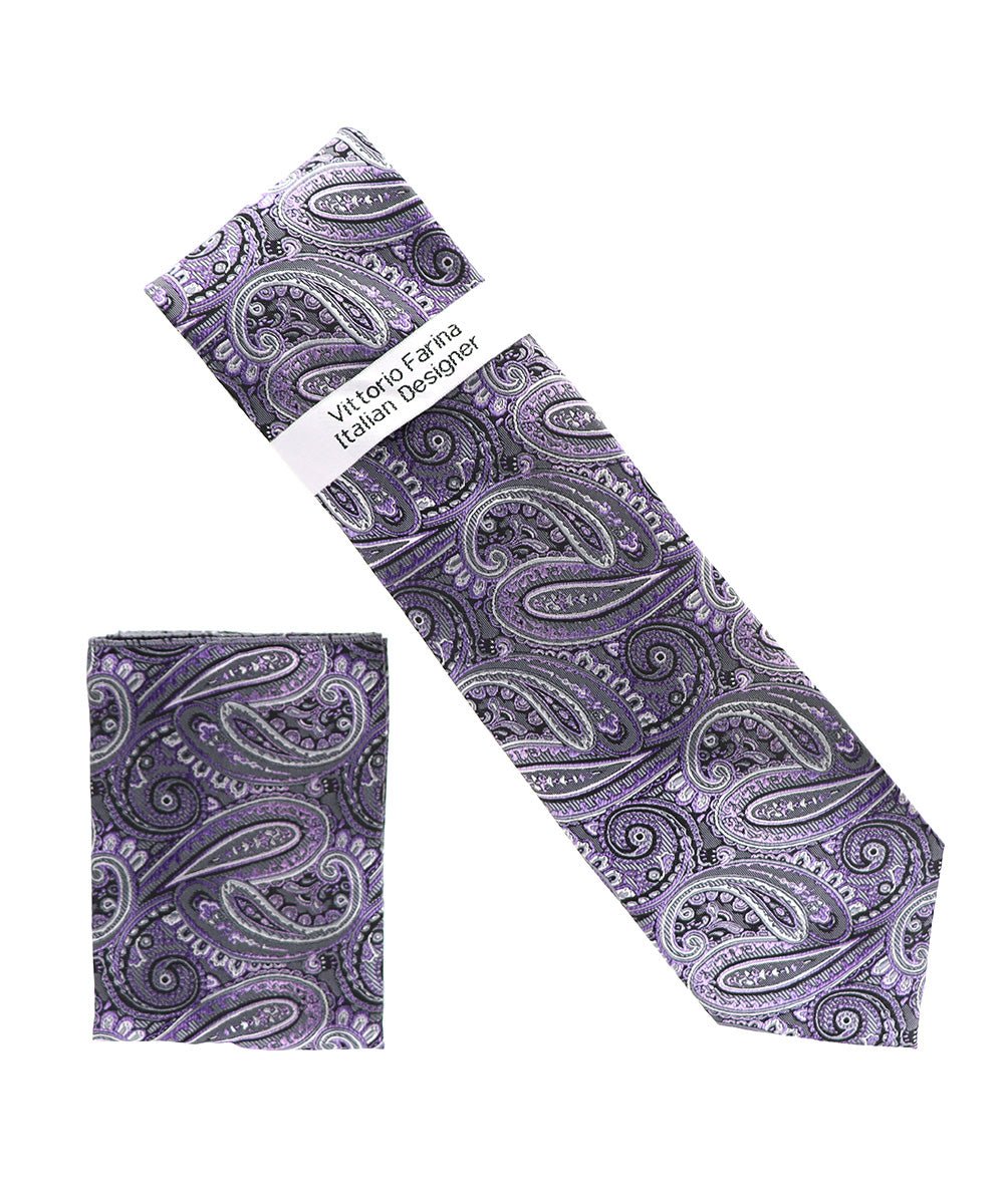 Vittorio Farina Men's Paisley Design Necktie & Pocket Square