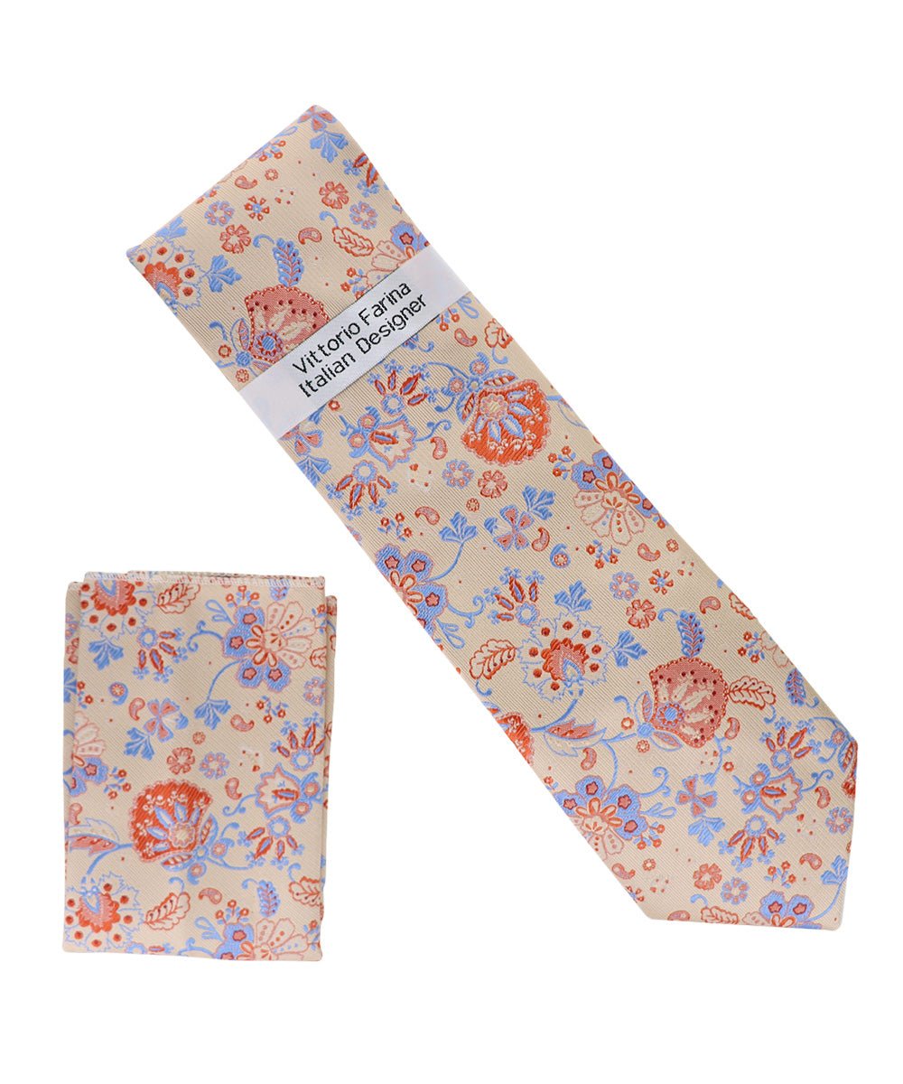 Vittorio Farina Men's Floral Design Necktie & Pocket Square