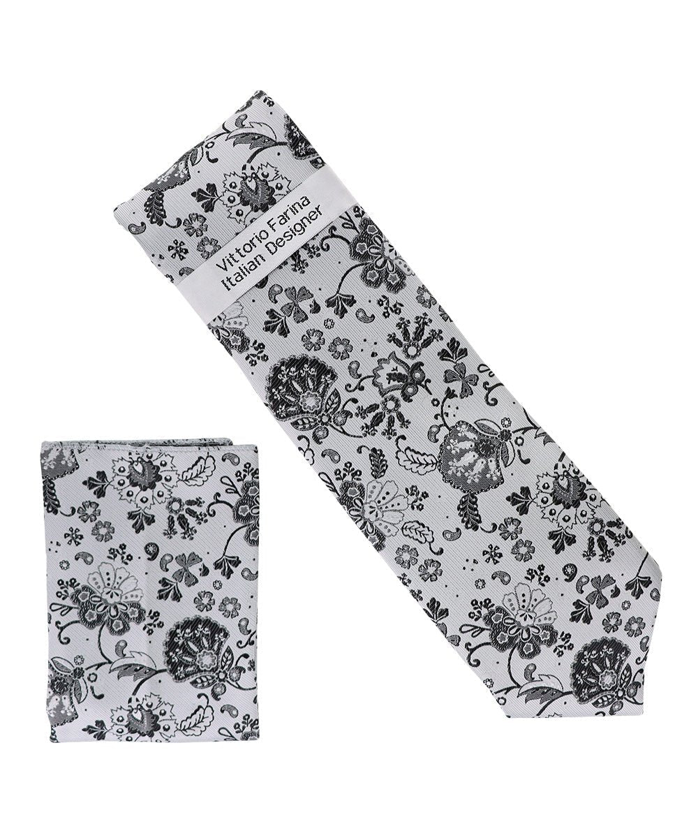 Vittorio Farina Men's Floral Design Necktie & Pocket Square