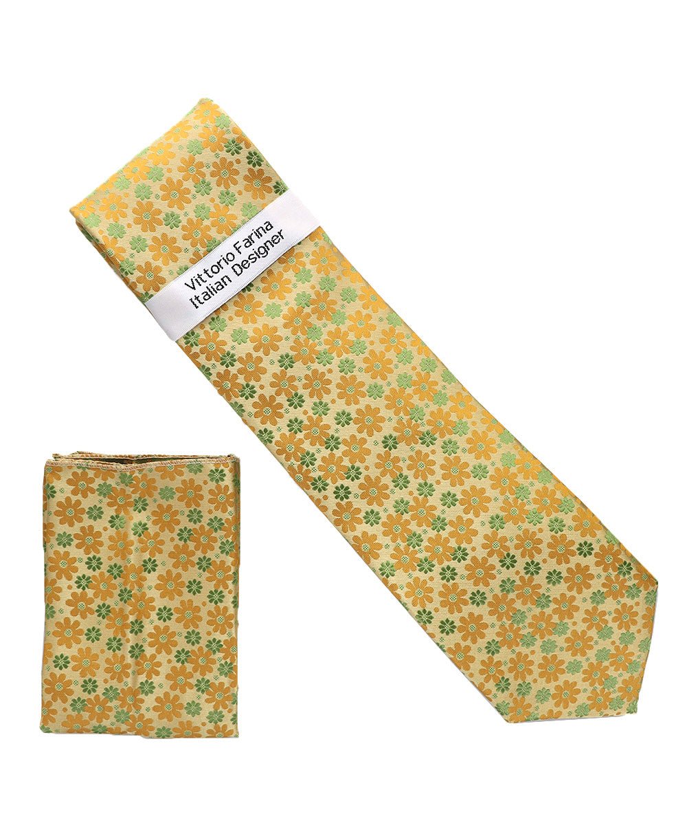 Vittorio Farina Men's Floral Design Necktie & Pocket Square