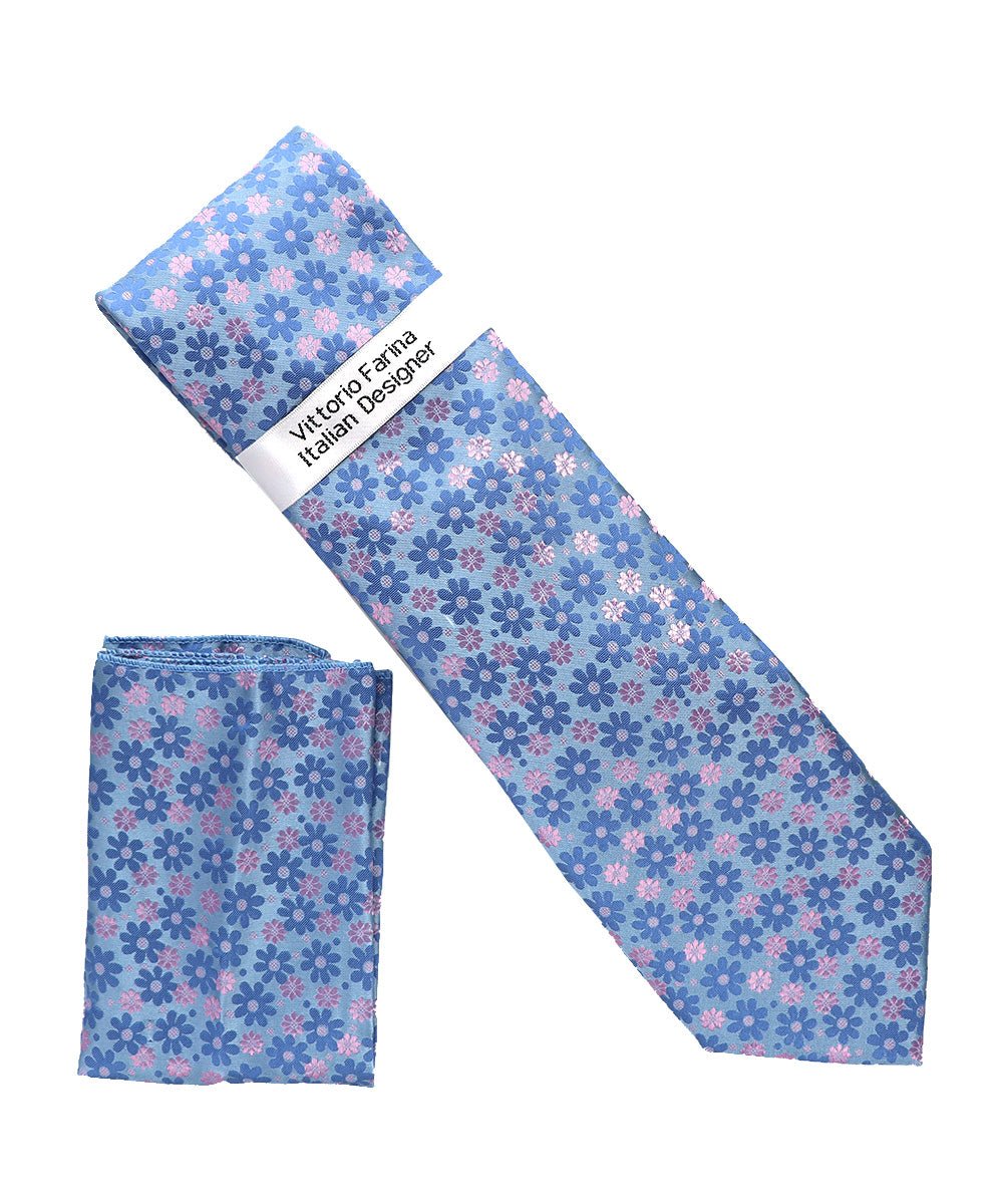 Vittorio Farina Men's Floral Design Necktie & Pocket Square