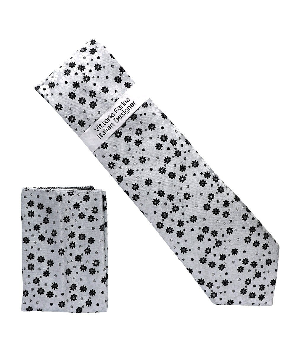 Vittorio Farina Men's Floral Design Necktie & Pocket Square