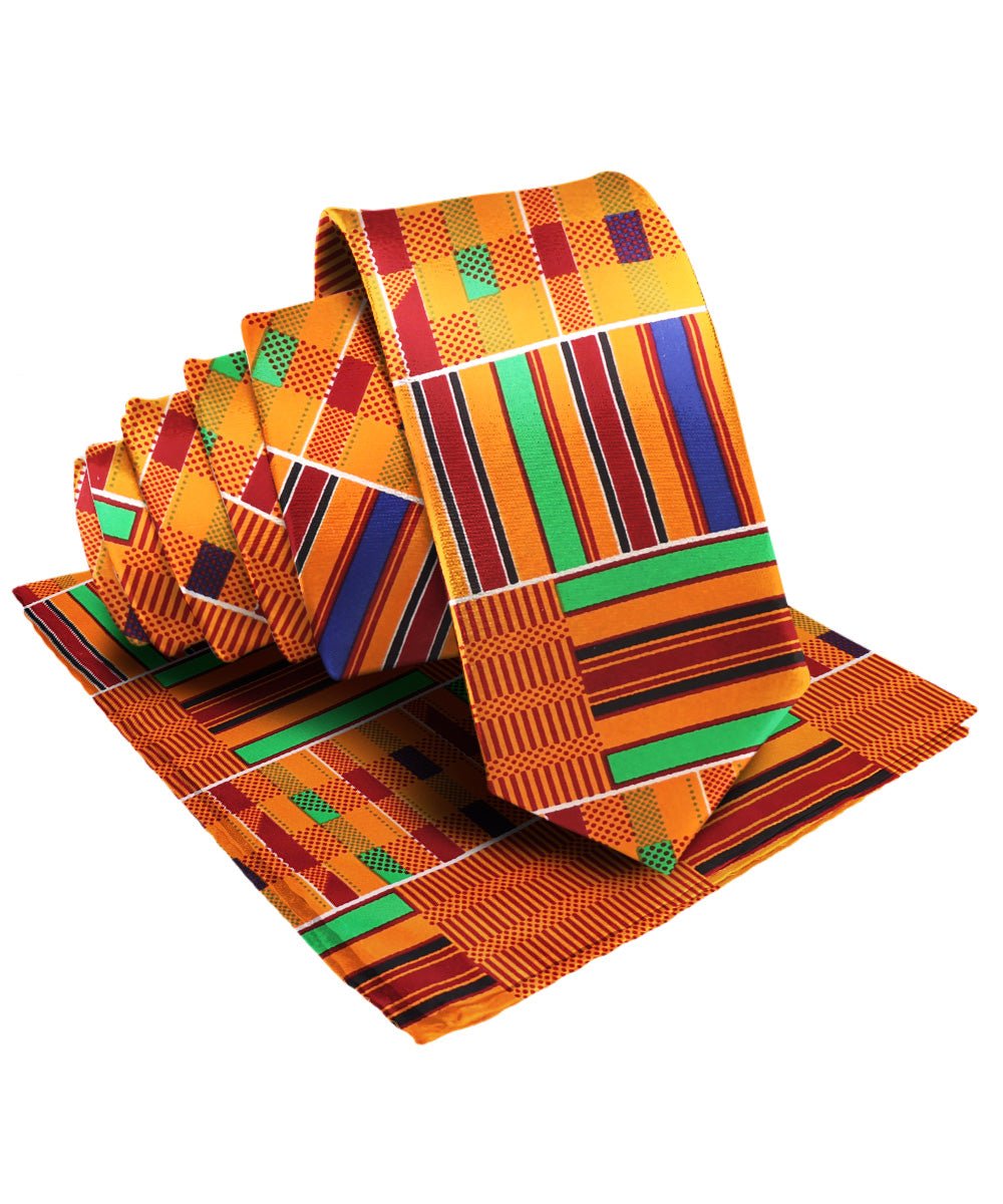 Vittorio Farina Men's Kente Satin Necktie & Pocket Square