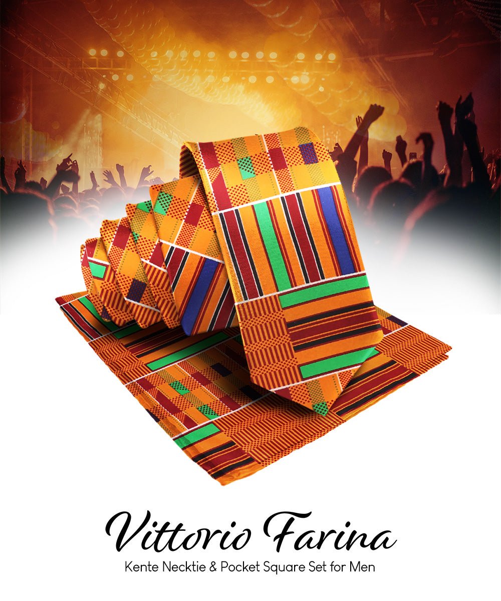 Vittorio Farina Men's Kente Satin Necktie & Pocket Square