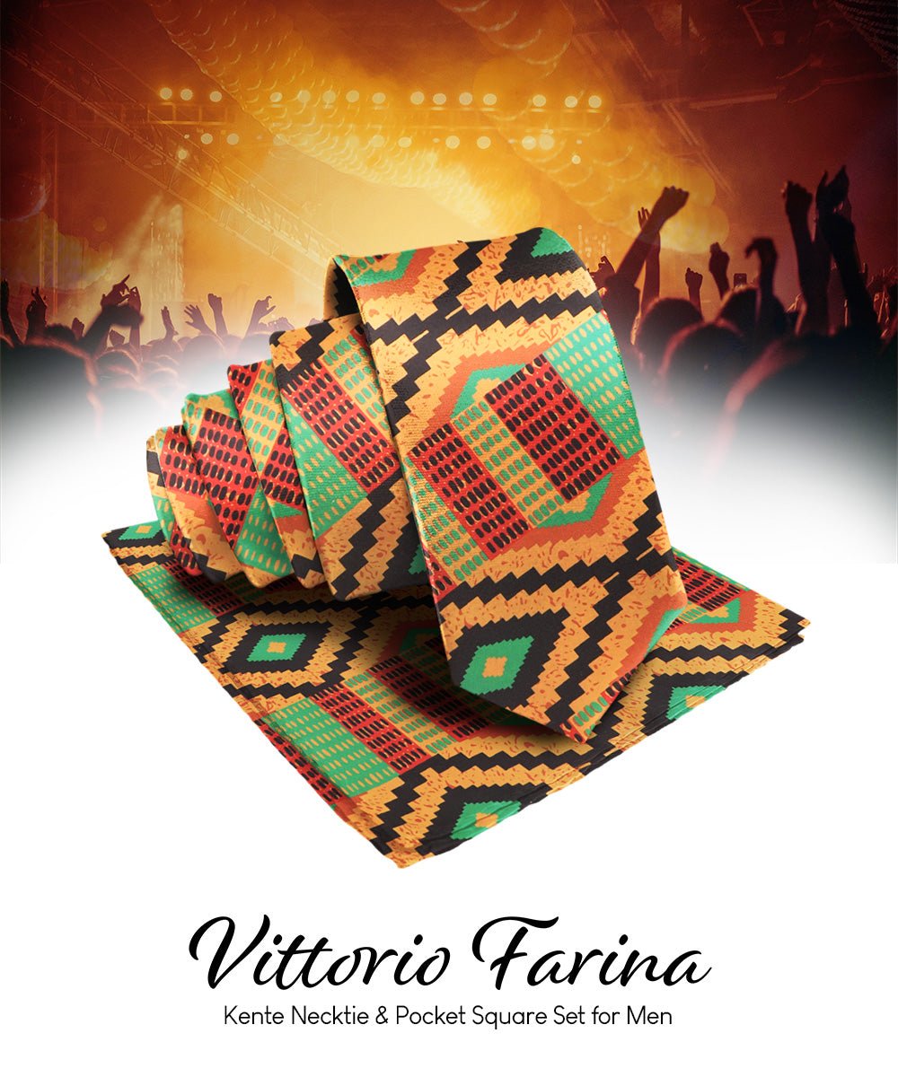 Vittorio Farina Men's Kente Satin Necktie & Pocket Square