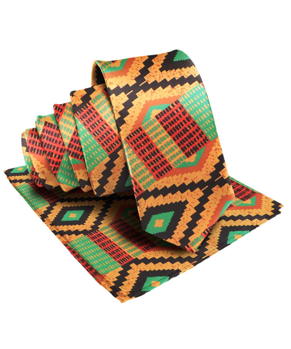 Vittorio Farina Men's Kente Satin Necktie & Pocket Square