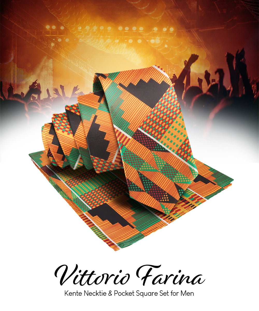 Vittorio Farina Men's Kente Satin Necktie & Pocket Square