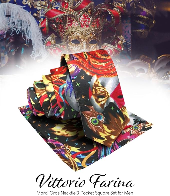 Vittorio Farina Men's Mardi Gras Satin Necktie and Pocket Square