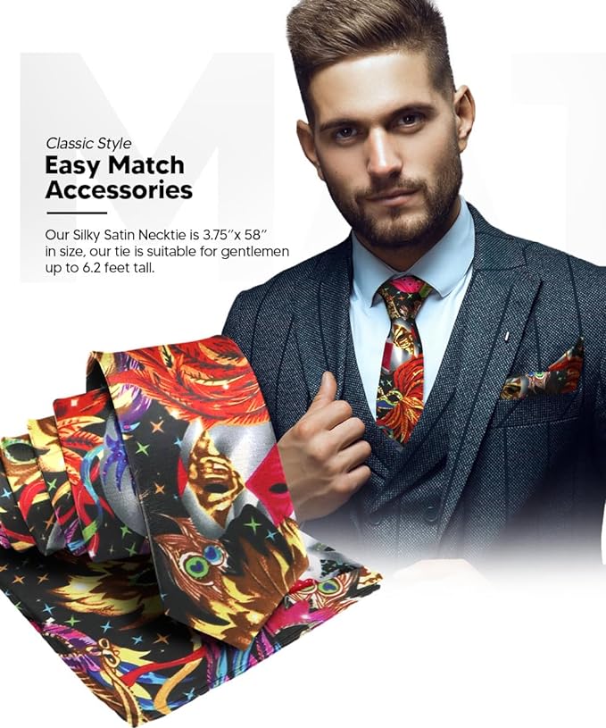 Vittorio Farina Men's Mardi Gras Satin Necktie and Pocket Square