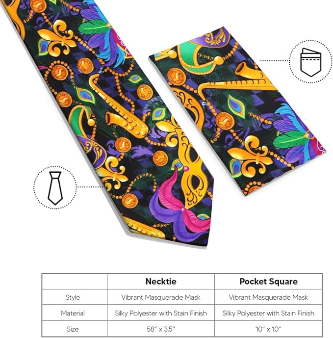 Vittorio Farina Men's Mardi Gras Satin Necktie and Pocket Square